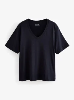 marine - T-shirt Col en V souple en coton modal