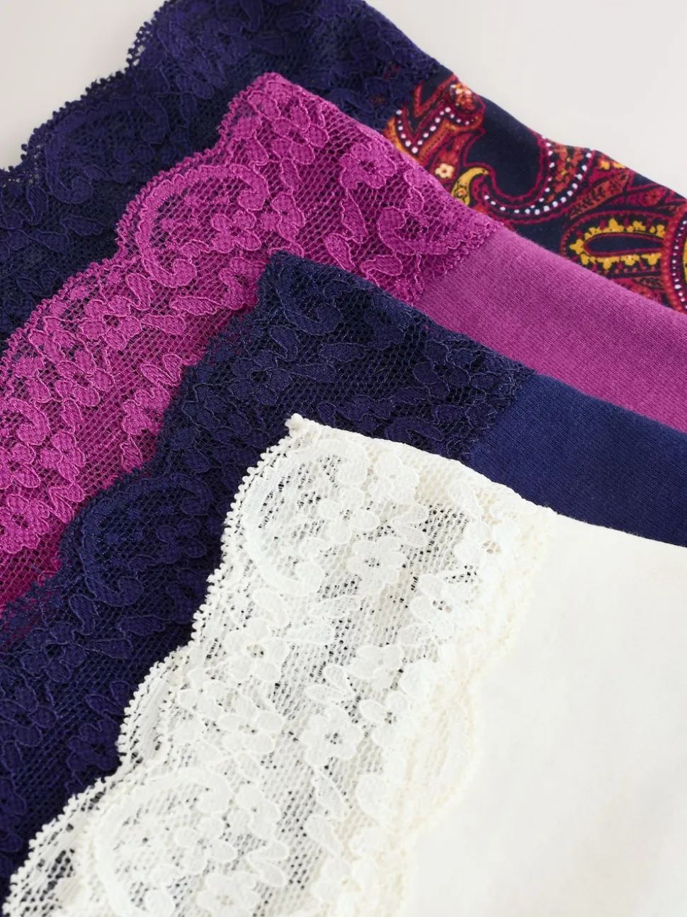 Marine Paisley - Lot de 4 culottes en coton et dentelle