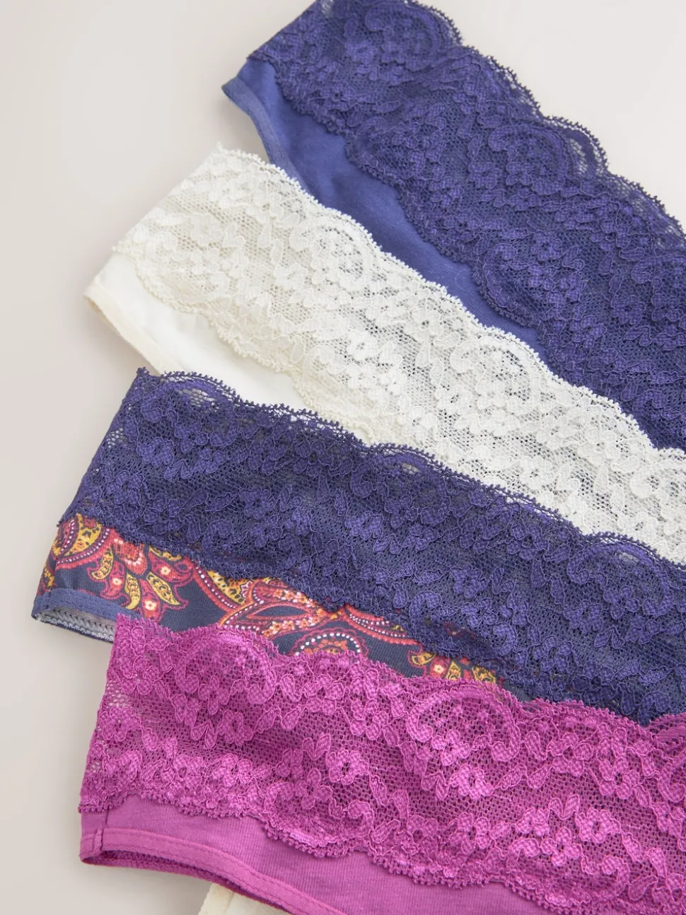 Marine Paisley - Lot de 4 culottes en coton et dentelle