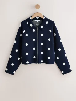 Marine Polka Dot - Veste zippée élégante en maille à col
