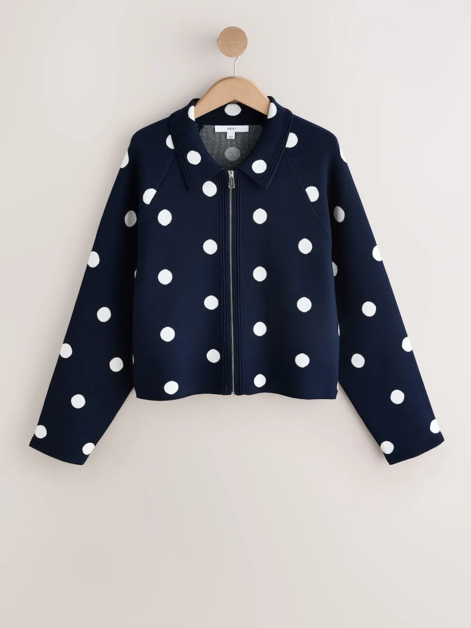 Marine Polka Dot - Veste zippée élégante en maille à col