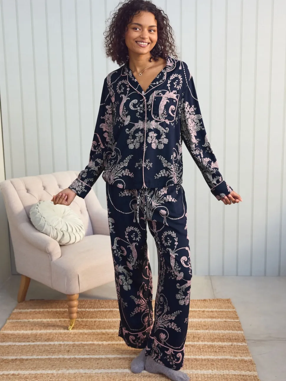 Marine/Rose - Pyjama Laura Ashley Josette boutonné