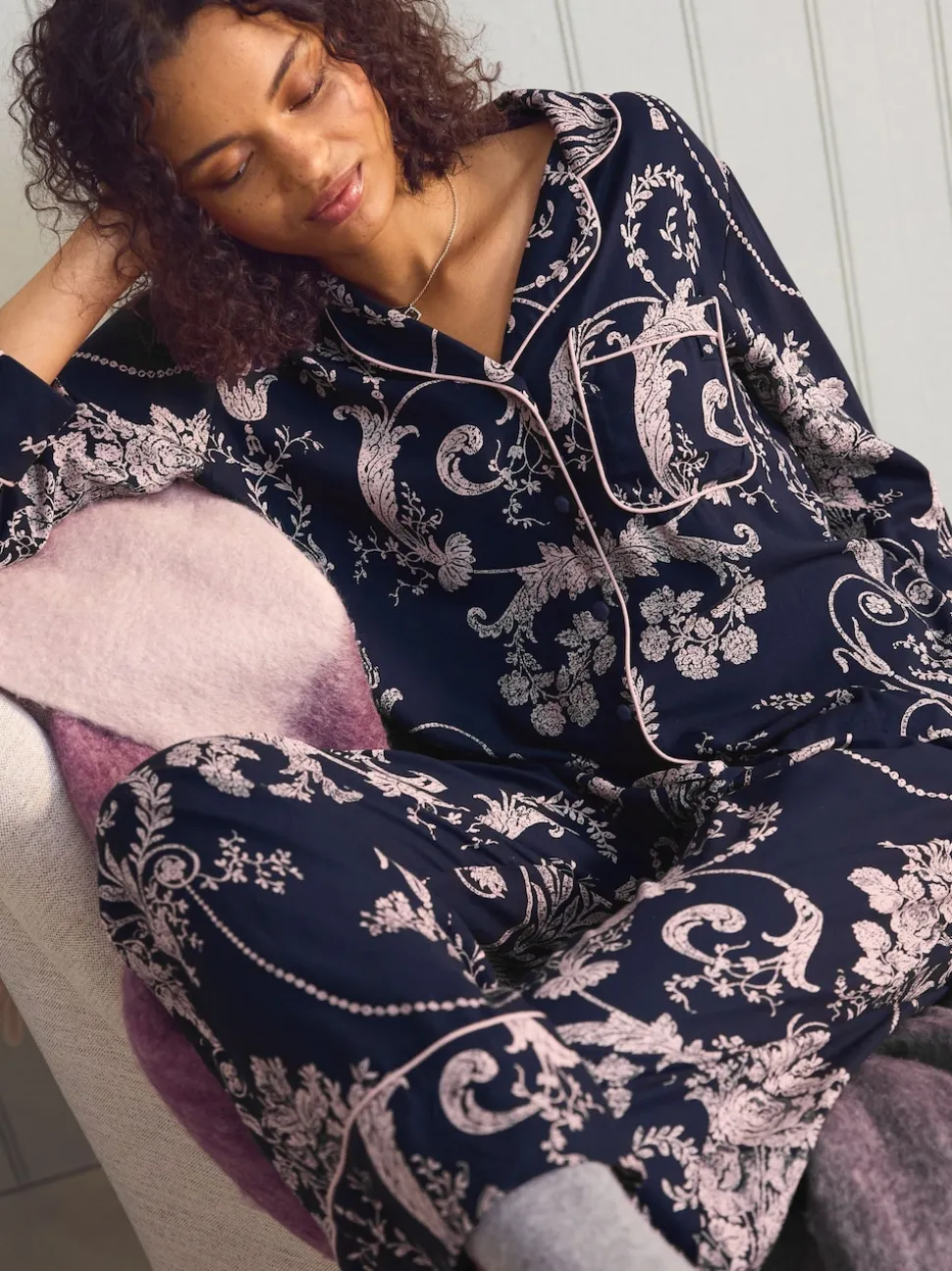 Marine/Rose - Pyjama Laura Ashley Josette boutonné