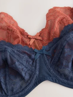 Marine/Rouille - Soutien-gorge en dentelle DD+ 2 Pack