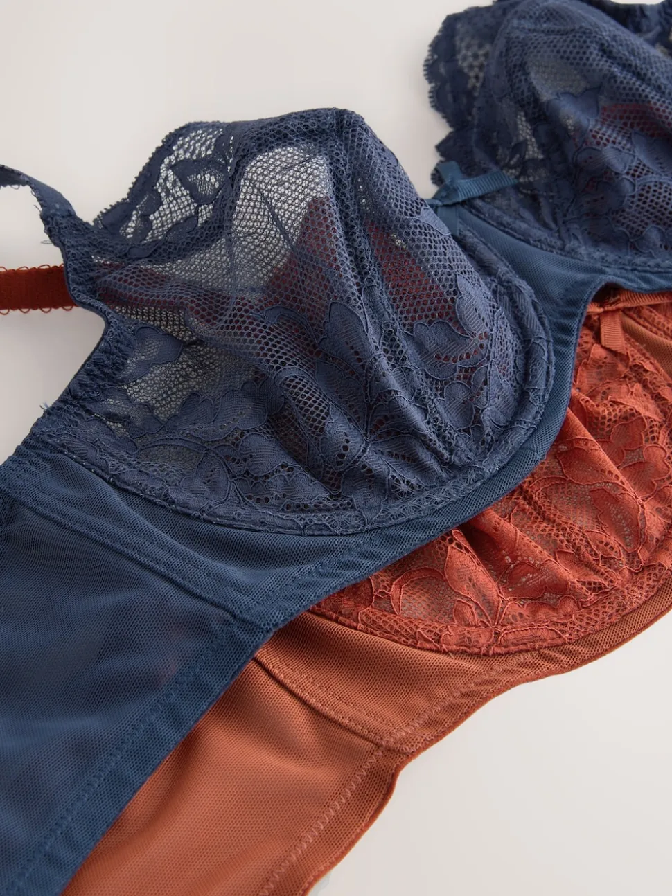 Marine/Rouille - Soutien-gorge en dentelle DD+ 2 Pack