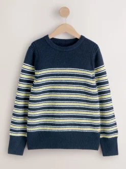 Marine/White Stripe - Laura Ashley Pull Col rond avec une touche de laine