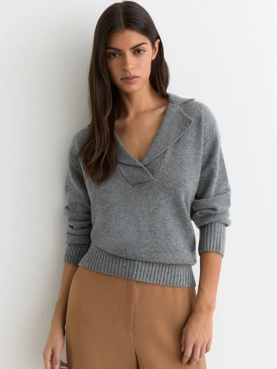 Marl gris - Pull en maille à col en laine et cachemire Reiss Flo