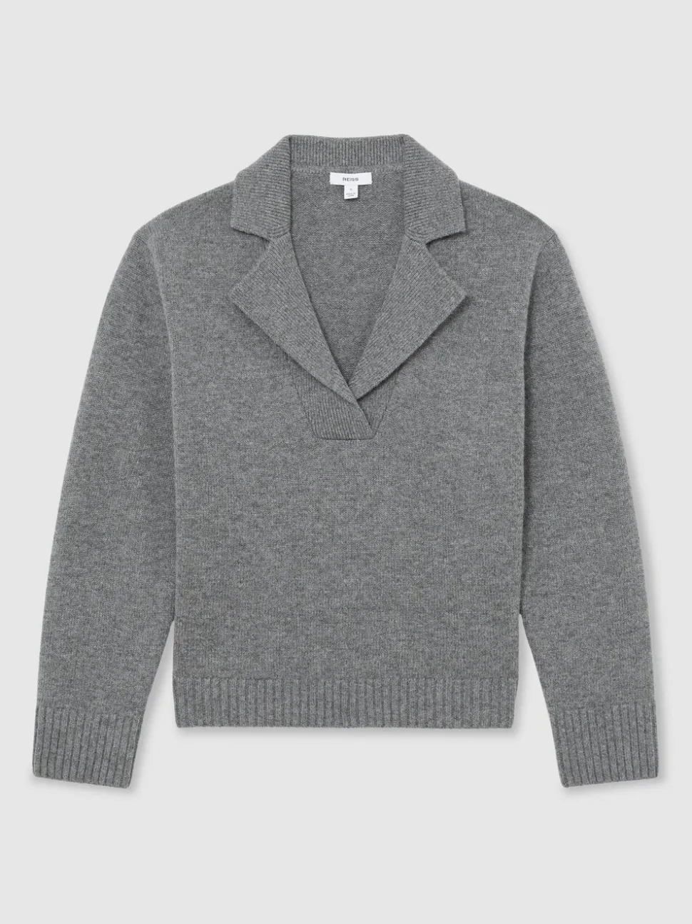 Marl gris - Pull en maille à col en laine et cachemire Reiss Flo