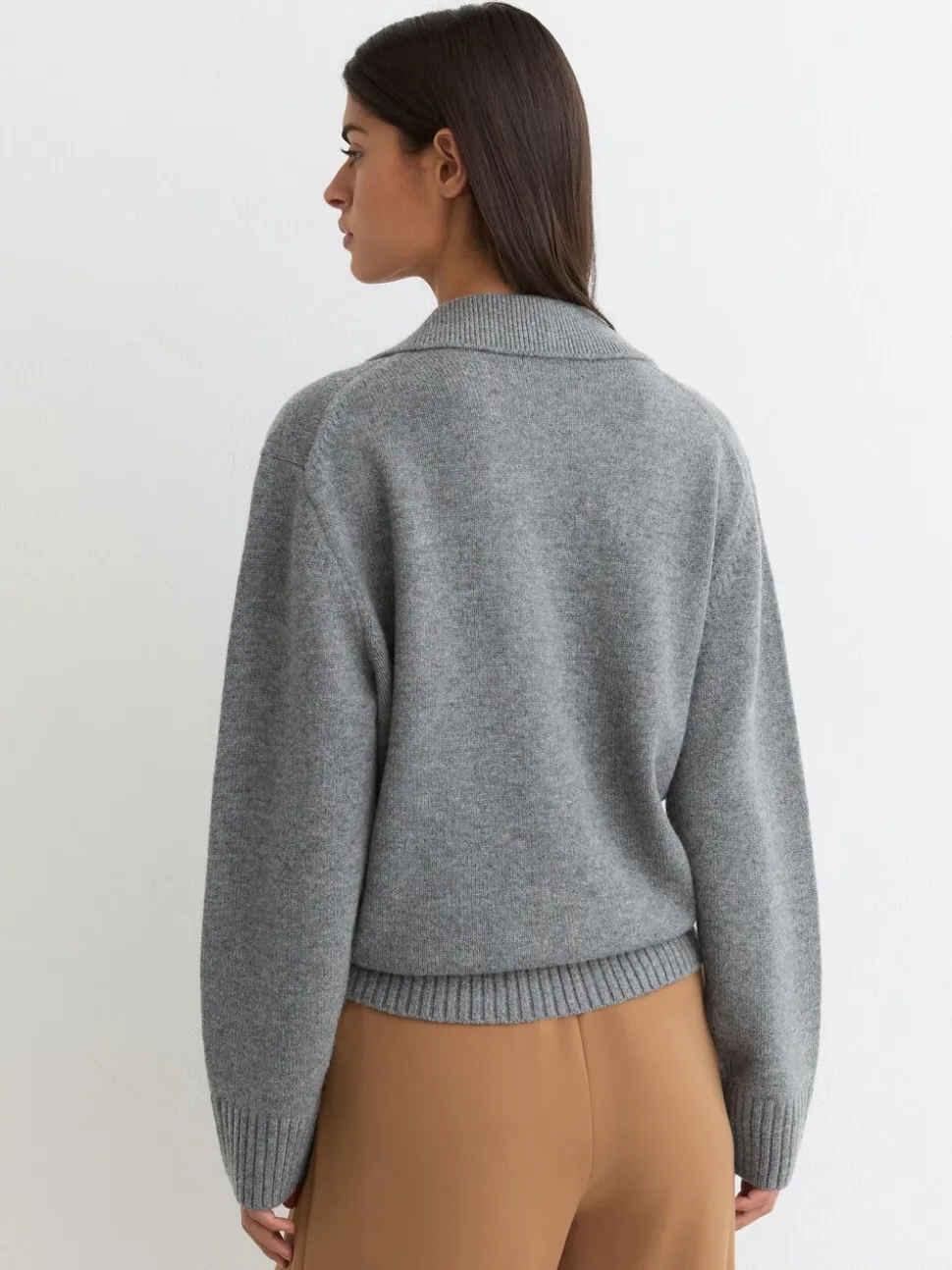 Marl gris - Pull en maille à col en laine et cachemire Reiss Flo