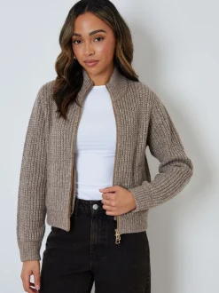 Marron - Blouson Threadbare zippé en maille