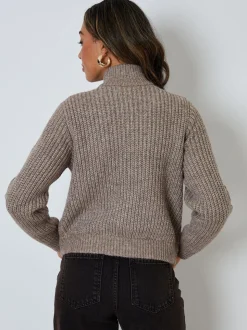 Marron - Blouson Threadbare zippé en maille