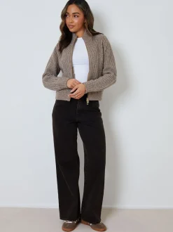 Marron - Blouson Threadbare zippé en maille