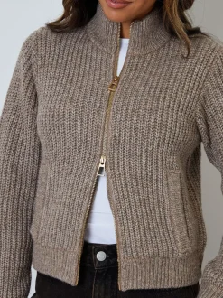 Marron - Blouson Threadbare zippé en maille