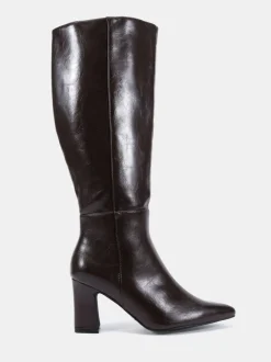 Marron - Bottes au genou à talon carré Gala à bout pointu Coupe large Novo