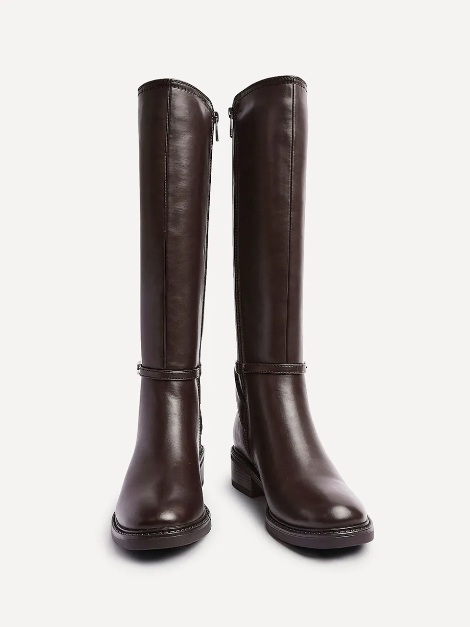 Marron - Bottes Linzi Power hautes avec panneau latéral extensible et détail de boucle