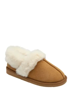 Marron - Chaussons Dunlop pleins à col en faux daim