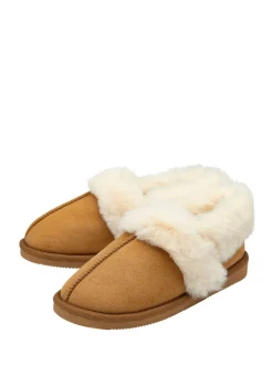 Marron - Chaussons Dunlop pleins à col en faux daim