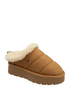 Marron - Dunlop Chaussons mules en faux daim