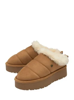Marron - Dunlop Chaussons mules en faux daim