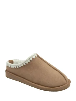 Marron - Dunlop Chaussons mules Whipstitch en faux daim