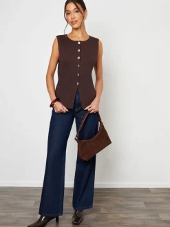 Marron - Gilet Threadbare en maille côtelée
