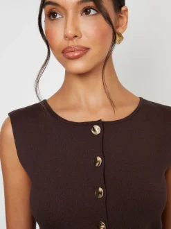 Marron - Gilet Threadbare en maille côtelée