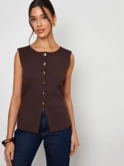 Marron - Gilet Threadbare en maille côtelée