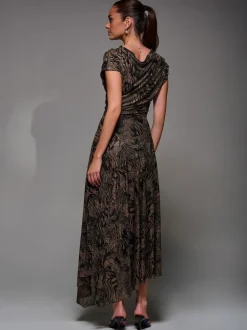 Marron - Jolie Moi Robe Midaxi asymétrique drapée à col coupé