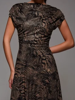 Marron - Jolie Moi Robe Midaxi asymétrique drapée à col coupé