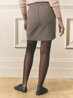 Marron - Jupe courte à carreaux Laura Ashley Dogtooth en laine