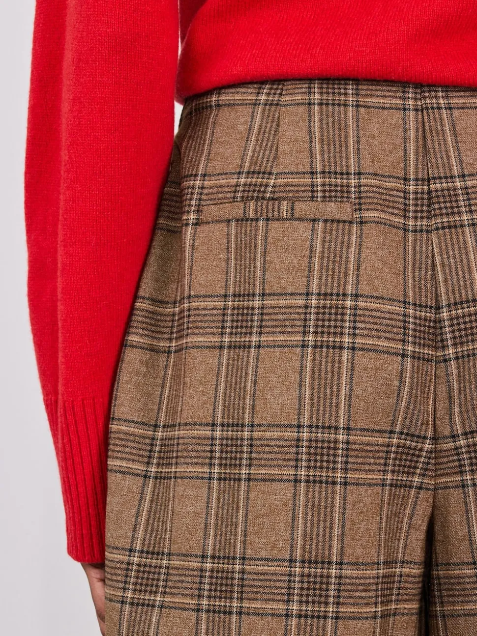 Marron - Jupe-culotte élégante à carreaux