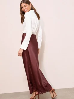 Marron - Jupes maxi Friends Like These X Lucy Mecklenburgh en Satin bordée de dentelle