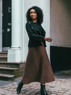 Marron - Jupes Roman en maille à taille extensible mi-longues