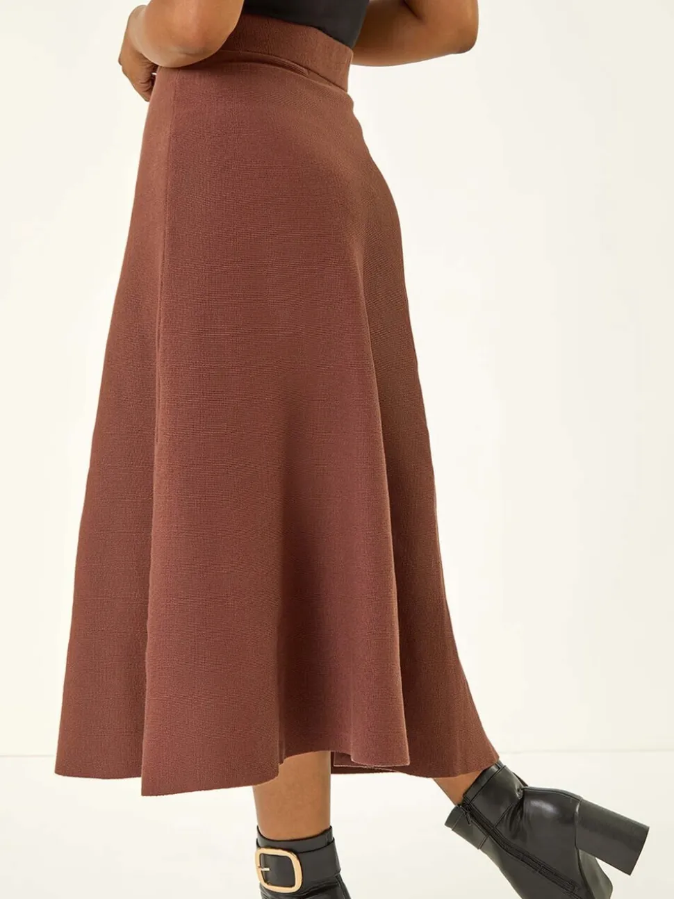 Marron - Jupes Roman en maille à taille extensible mi-longues