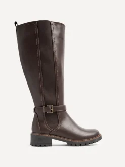 Marron - Linzi Bottes dorées à tige haute avec panneau latéral extensible et boucle