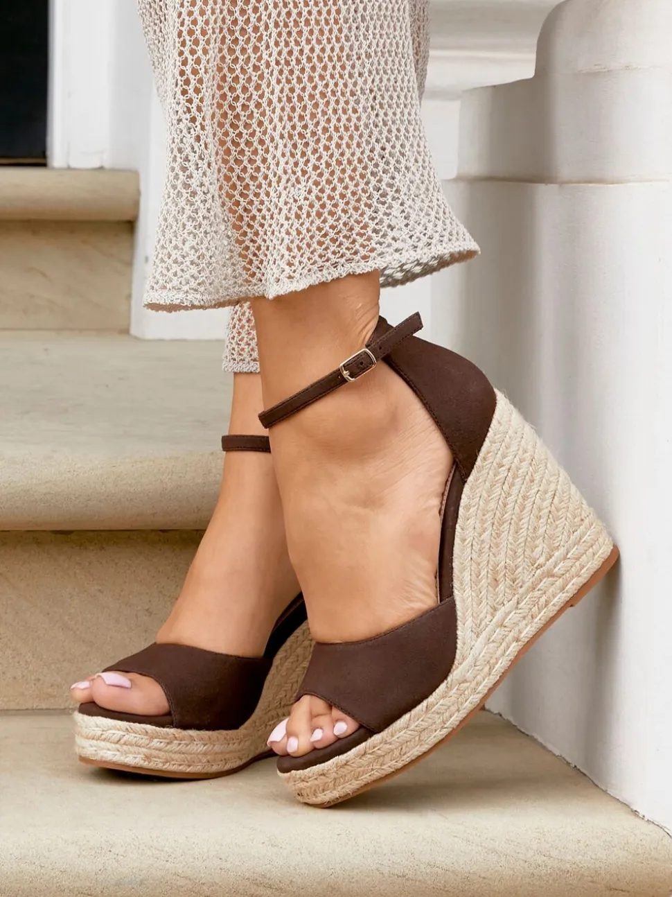 Marron - Linzi Gracio Espadrilles à plateforme en corde compensées avec sandales enveloppantes à la cheville