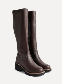 Marron - Linzi résistantes aux bottes compensées hautes stretch