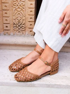 Marron - Linzi talons bas tissés à la main