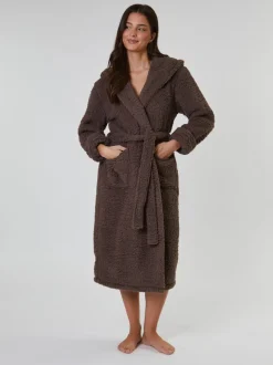 Marron - Loungeable Chunky Sherpa À capuche Midaxi Peignoirs