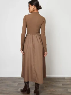 Marron - Mini-robe Threadbare 2 en 1 en jersey en popeline mélangée à col montant