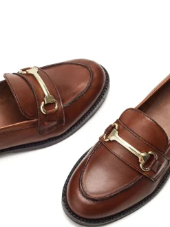 Marron - Moda in Pelle Mocassins Elarra plats avec bordure snaffle