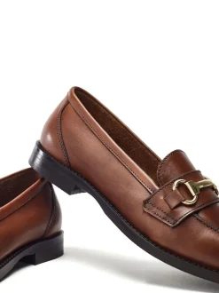 Marron - Moda in Pelle Mocassins Elarra plats avec bordure snaffle