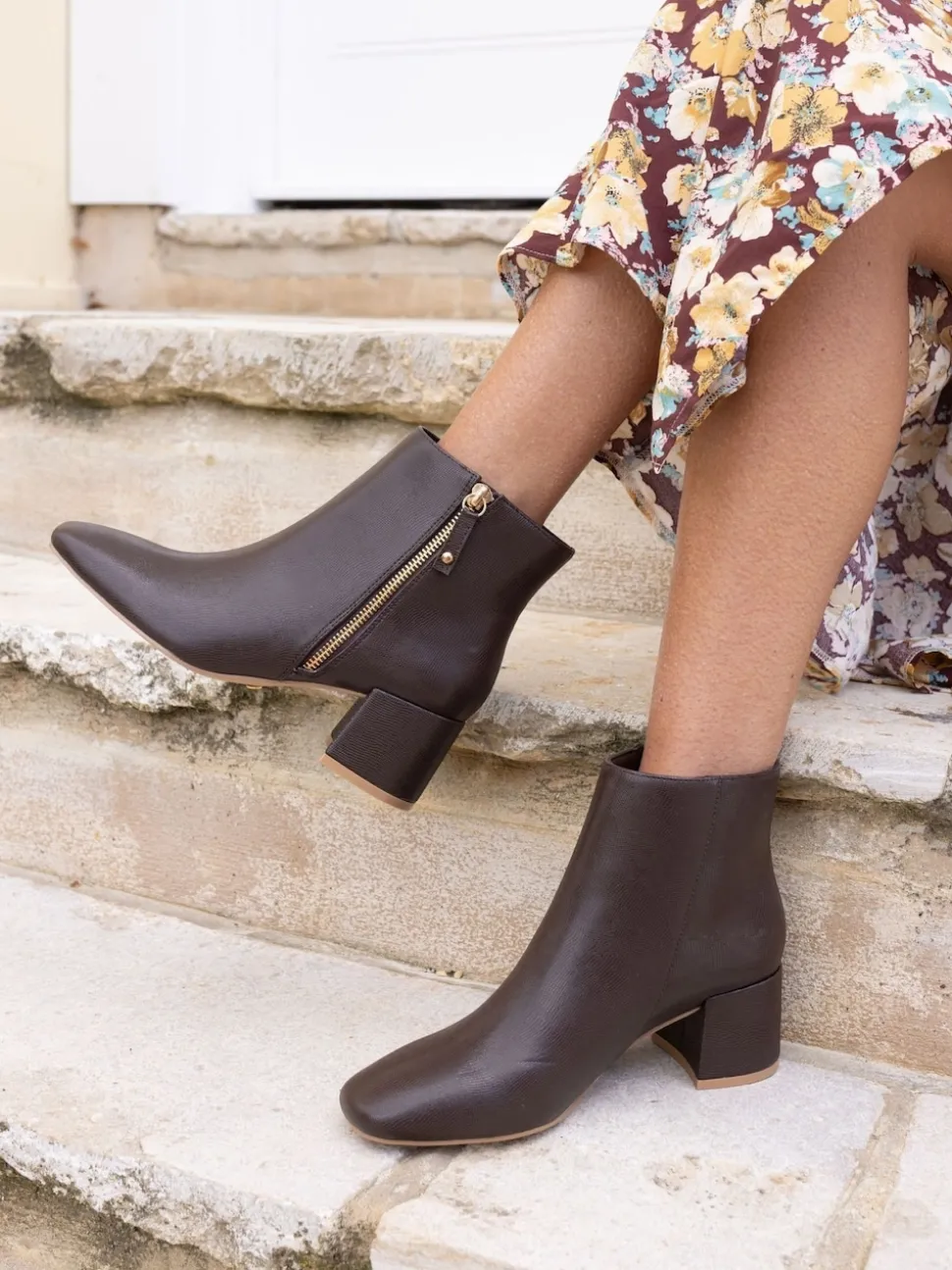 Marron - Novo Bottes Kate zippées à talons carrés et bout carré