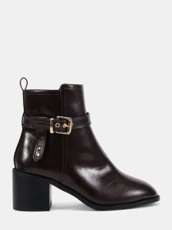 Marron - Novo bottines à boucle à talon rond en jasmin coupe large