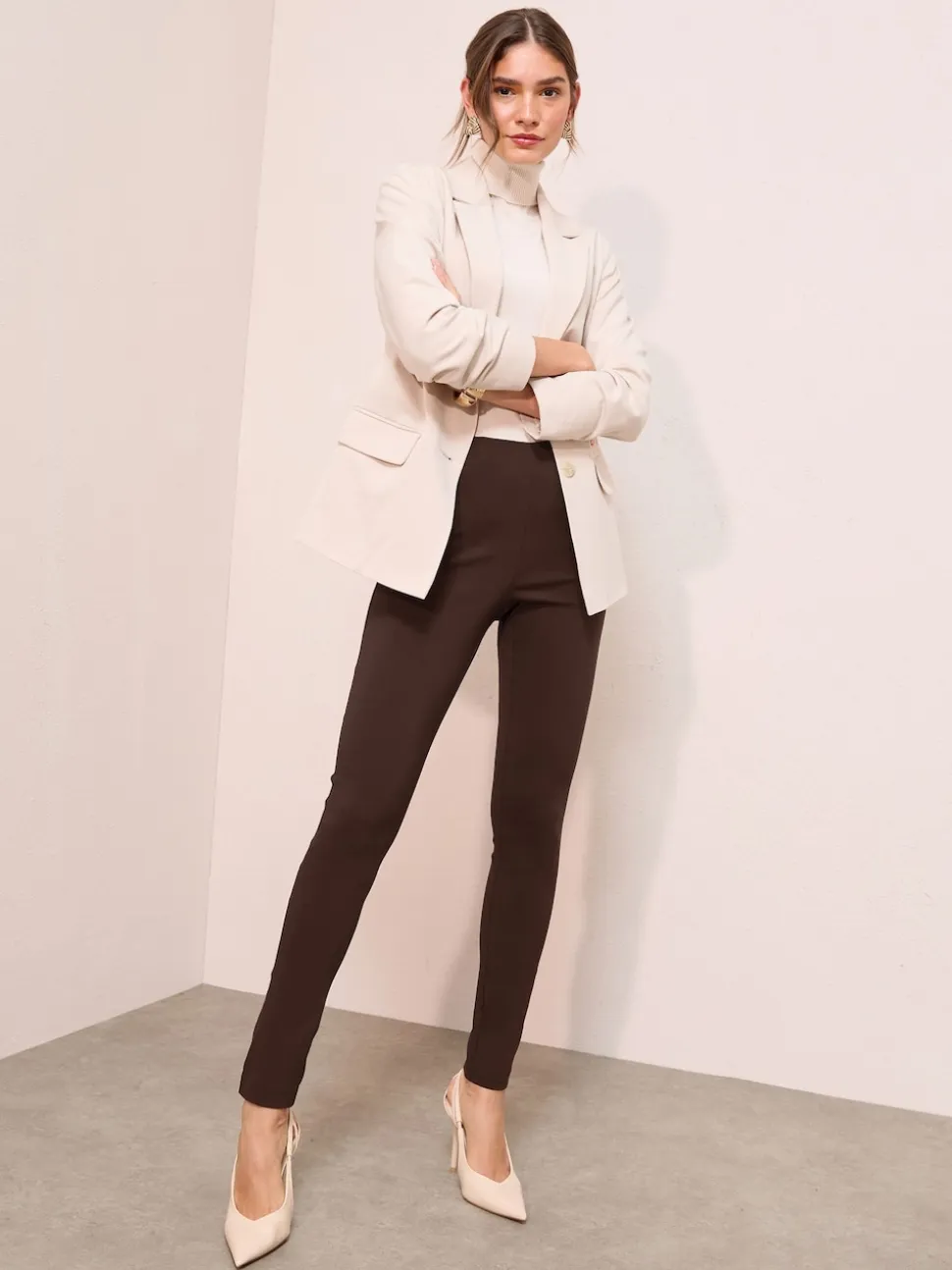 Marron - Pantalon slim Friends Like These Sculpting extensible