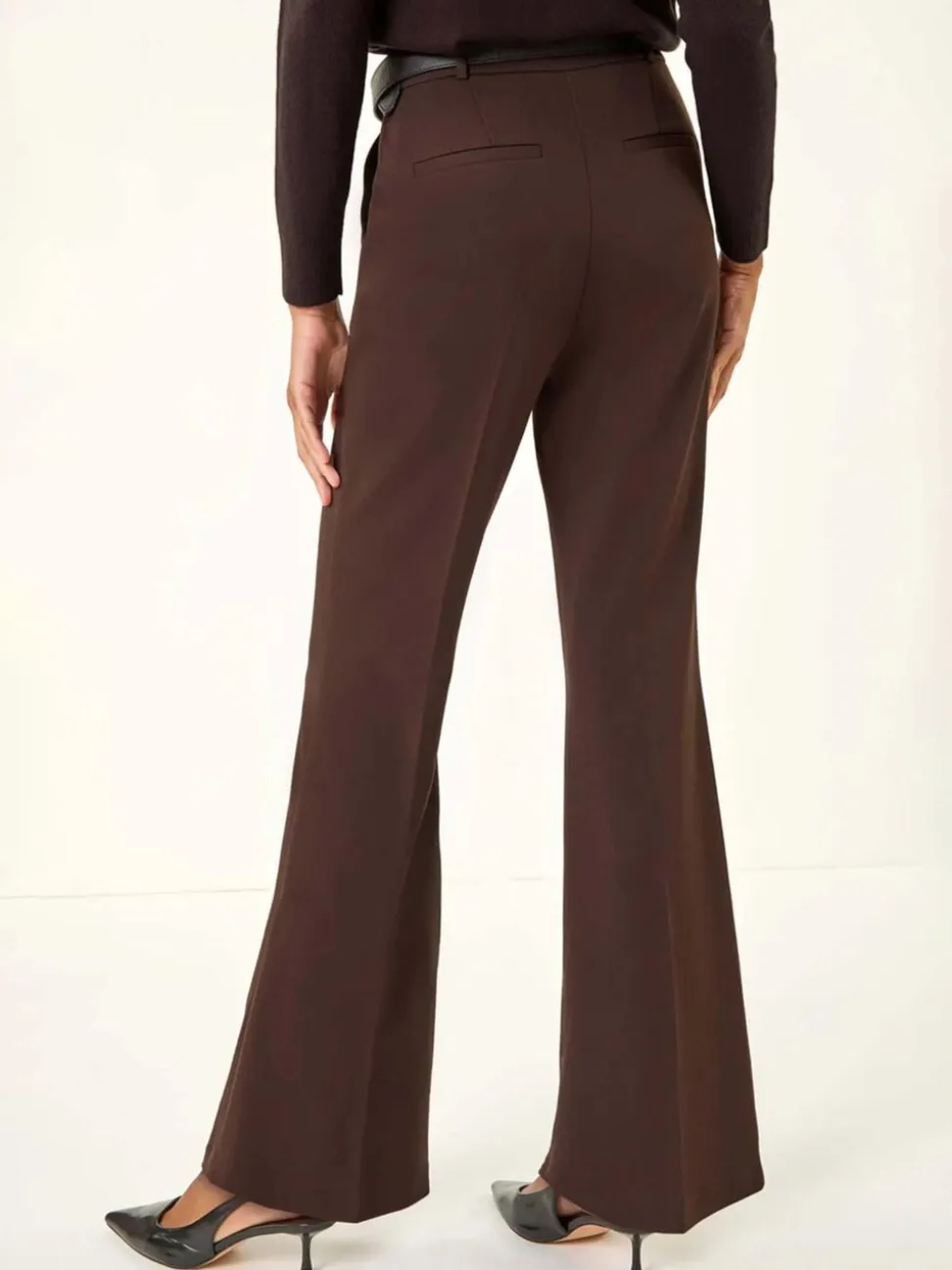 Marron - Pantalons bootcut longs extensibles Roman