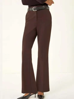 Marron - Pantalons bootcut longs extensibles Roman
