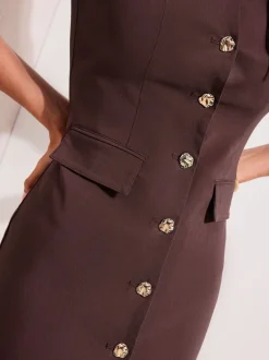 Marron - Robe mi-long Friends Like These extensible sculptante à boutons