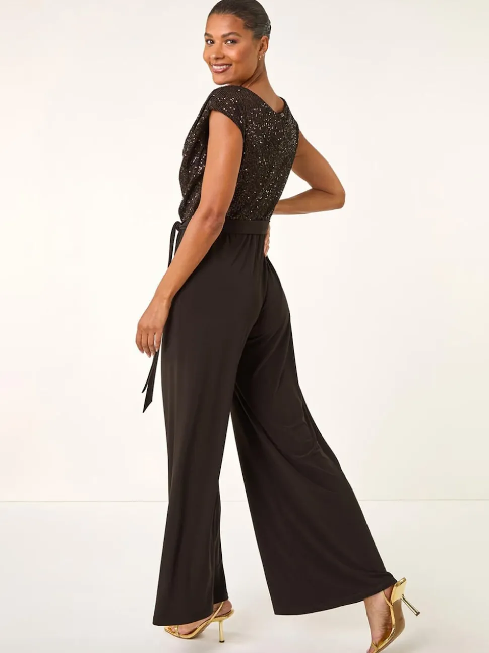 Marron - Roman Sequin Bodice Col bénitier Combinaison