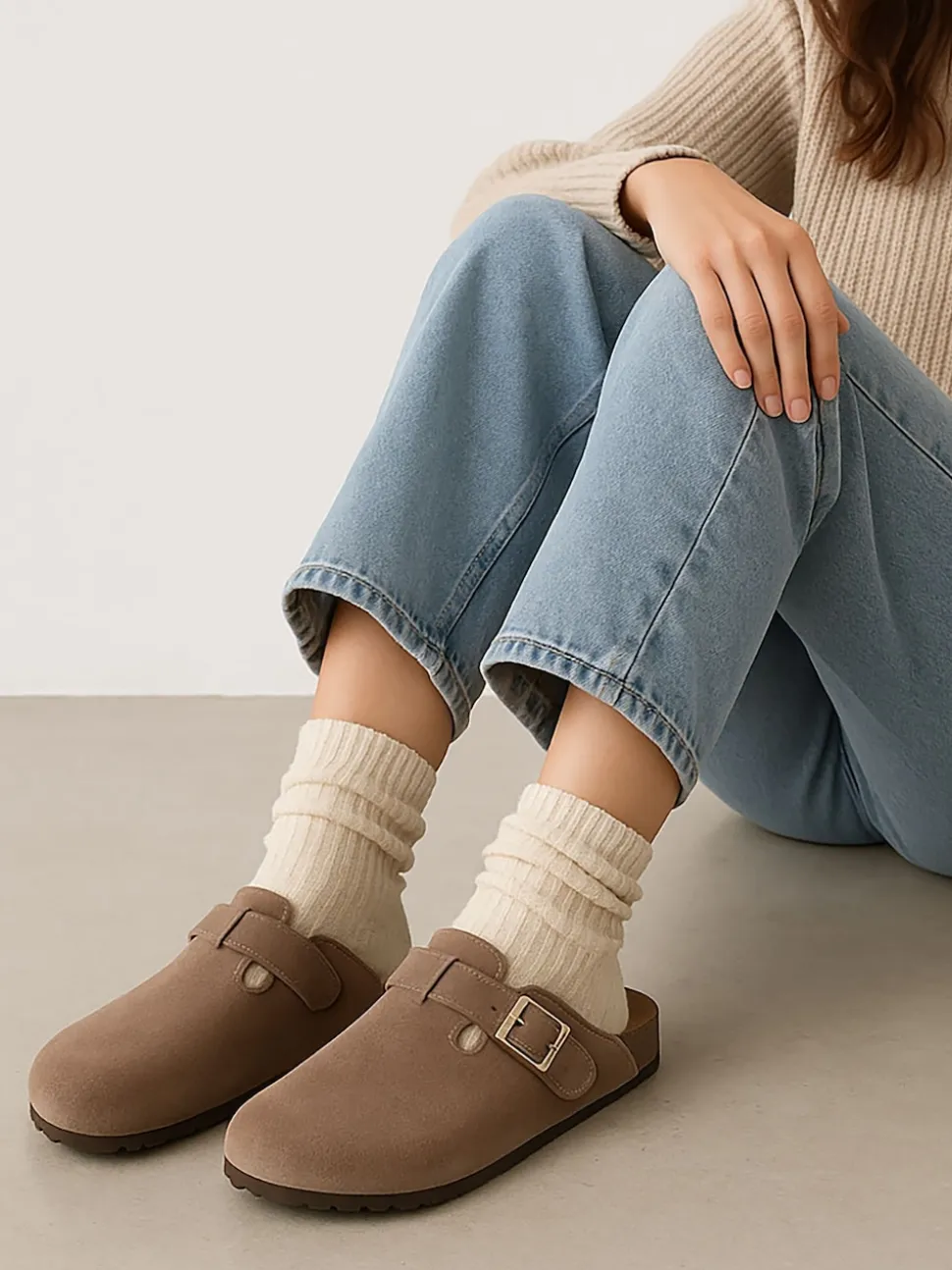 Marron - Sabots Totes en daim